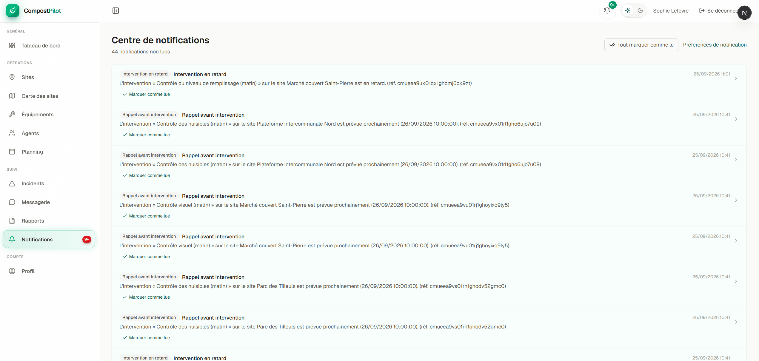 Centre de notifications